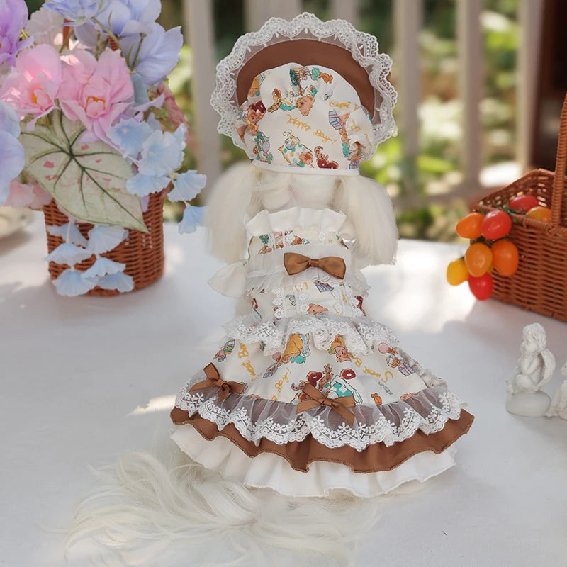 Pet Lace Dress Pet Maid Dress Cute Dog Hat Set Pet Coat Small Coat Puppy Clothes Dog Clothes for Small Dogs Autumn and Winter