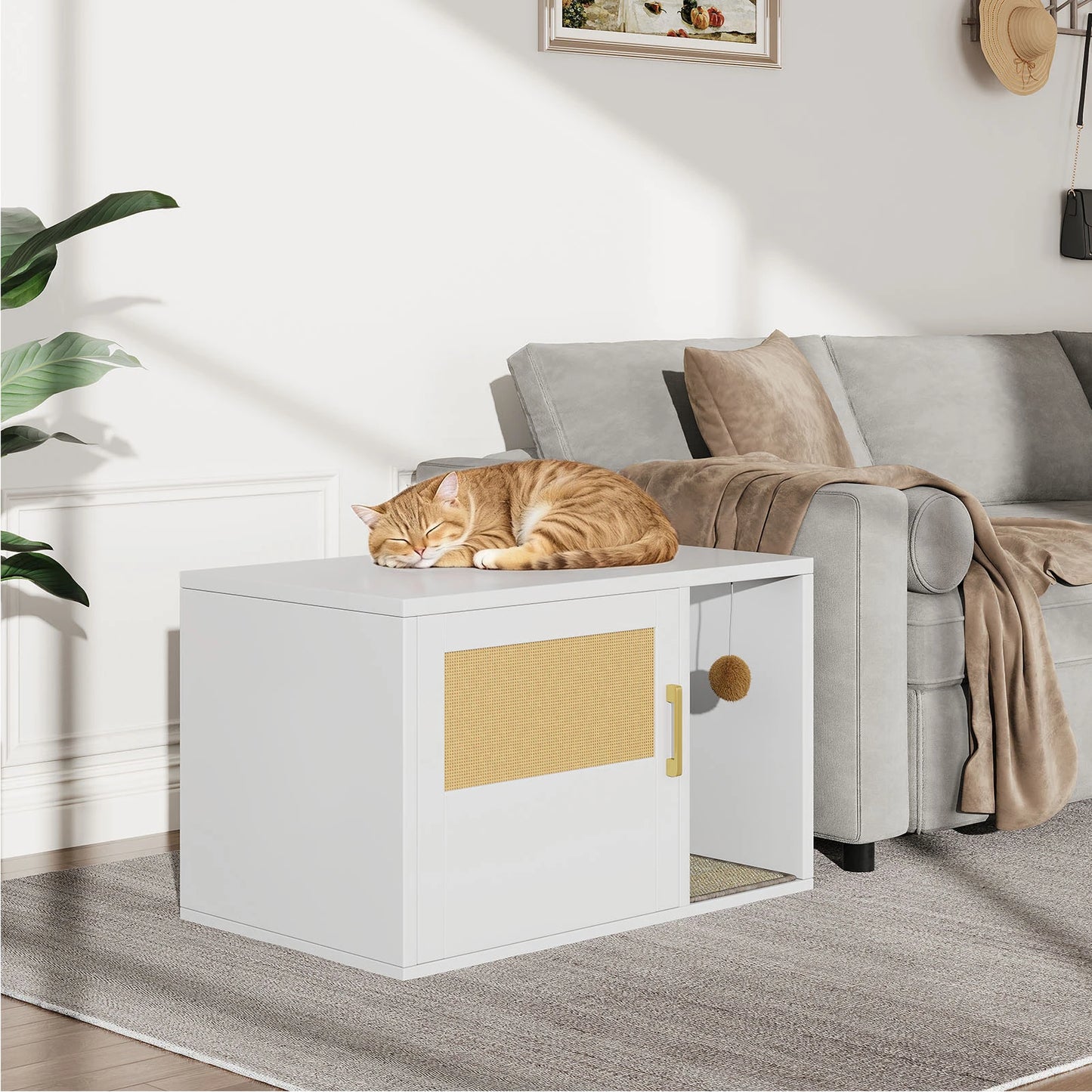 Modern Cat House Cat Litter Box Cabinet Multifunctional Washroom End Table for Bedroom Living Room Cat Litter Box Cabinet