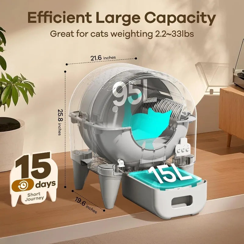 Fumoi Self Cleaning Litter Box, Automatic Litter Box Self Cleaning Large Capacity for Multiple Cats, App Control Safety Sensors