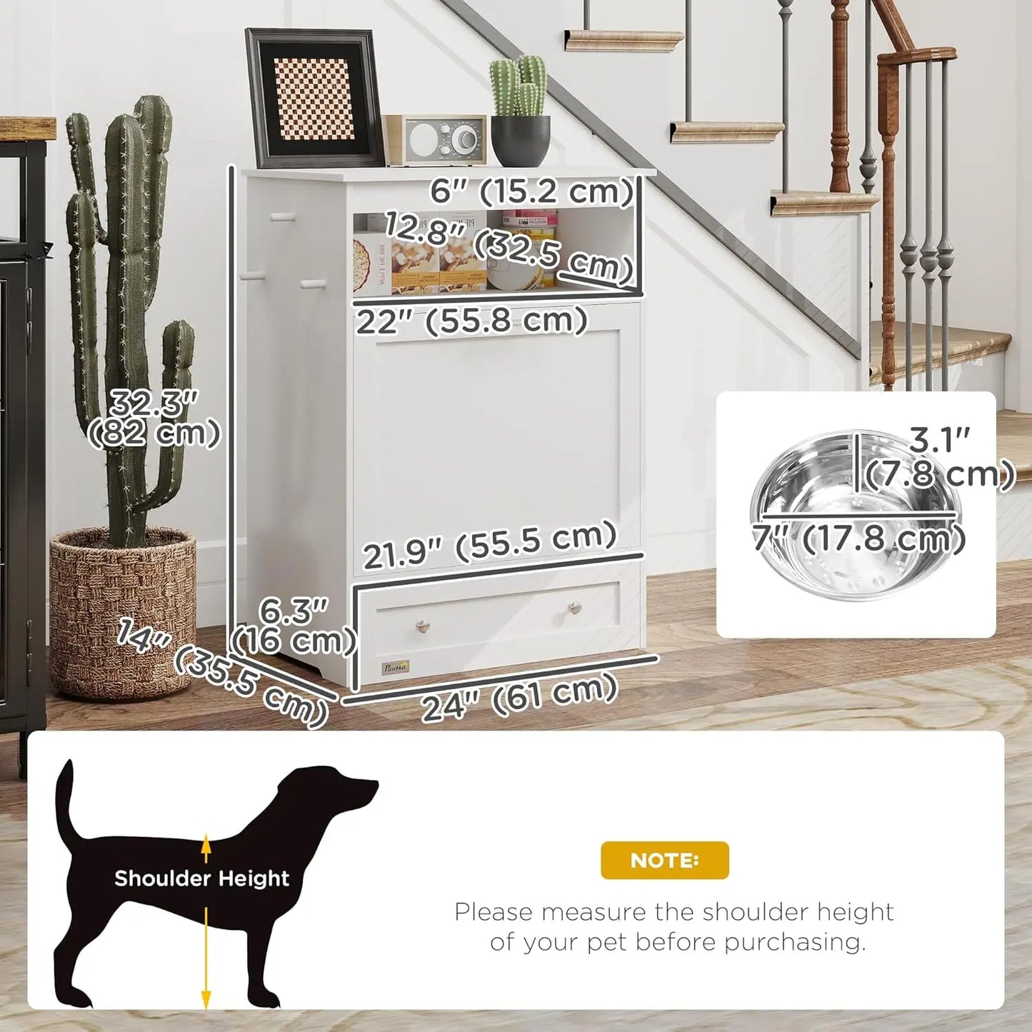 Dog Feeding Station with Raised Bowls & Storage Cabinet, Pet Feeder Cabinet Container with Hanger for Feeding &, Customized