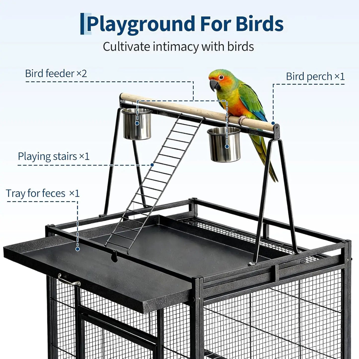 69-inch Playtop Parrot Bird Cages, Metal Large Birdcage with Rolling Stand for Parakeet Cockatiels Lovebird Parrot Cage Birdcage