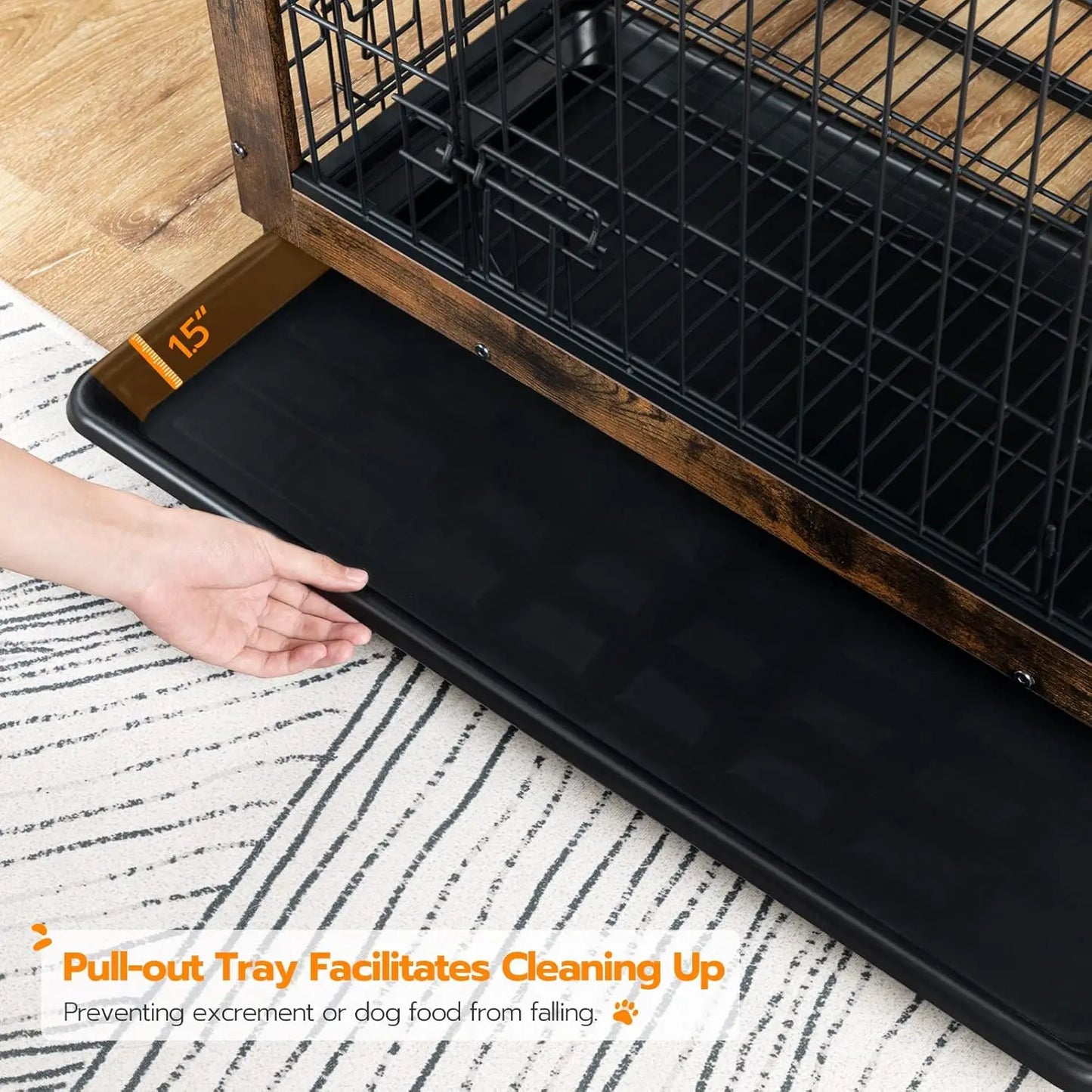 Wooden Dog Crate Furniture with Pull-Out Tray, Double Doors for Small/Medium Dogs, Rustic Brown Indoor Kennel