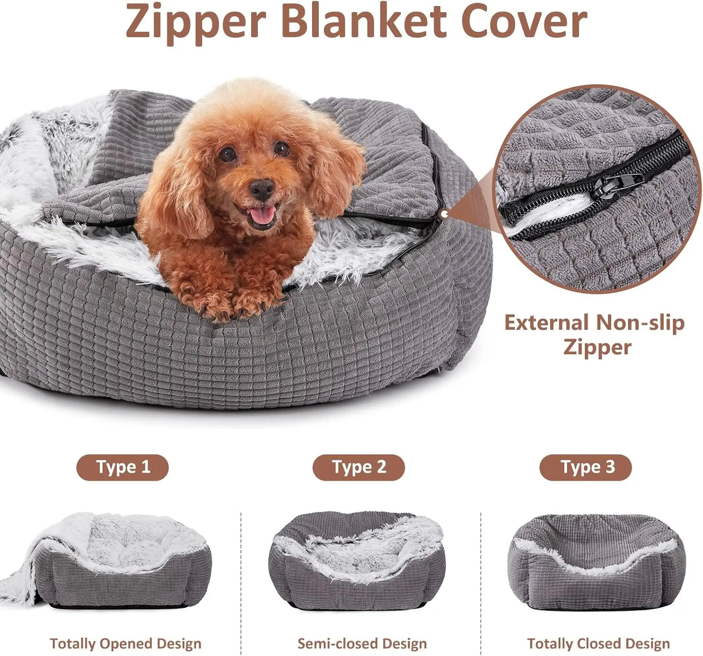 Orthopedic Cave Dog Bed for Medium Large Small Dogs, Hooded Blanket Pet Bed, Washable Cat Bed (25 inches, Grey)