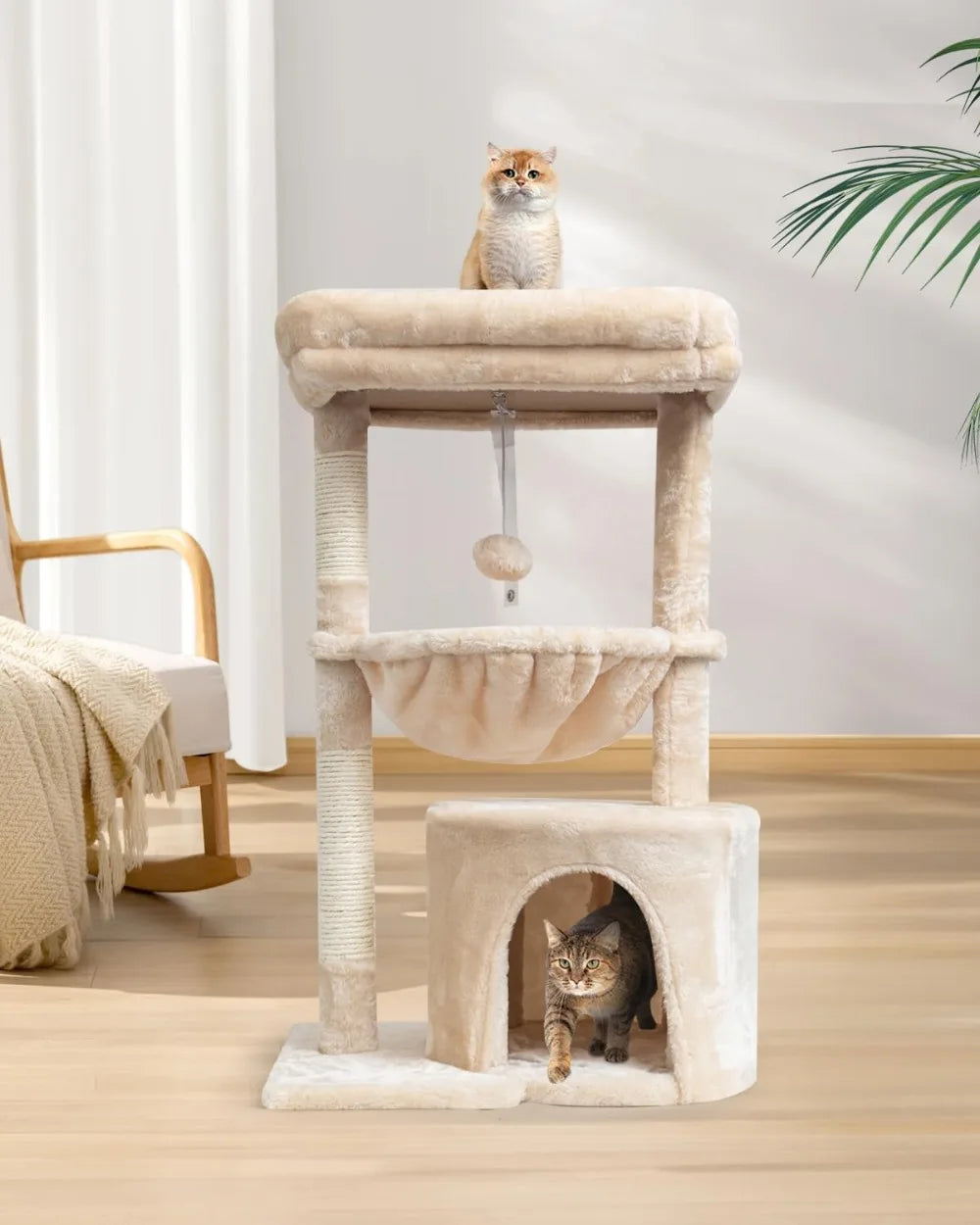 Small Cat Tree for Indoor Cats, Kittens Condo with Scratching Post and Board, Modern Activity Tower with Cradle