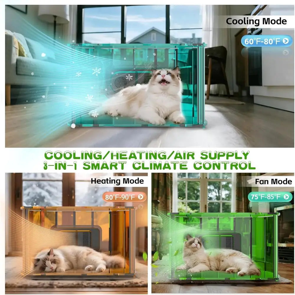Air Conditioned Cat House - 4-Season Thermo-Electric Pet Shelter with Cozy Warm & Cool es or Small Dogs and Cats Up to 15lbs, En