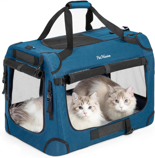 Extra Large Collapsible Cat Carrier for 2 Cats, Soft-Sided Pet Crate Travel Bag 24x16.5x16.5 Inches