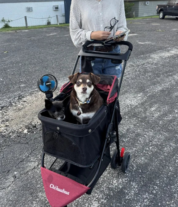 Portable Foldable Pet Stroller for Small Dogs & Cats, Travel Carrier with Canopy, Storage Basket
