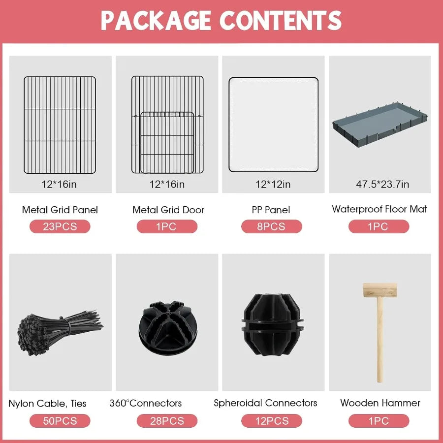 32 Panels Small Animal Playpen47.5" x 23.7" x 31.5" Pet Playpen with Upgrade Waterproof Mat CandC Cage for Guinea Pigs Rabbit B