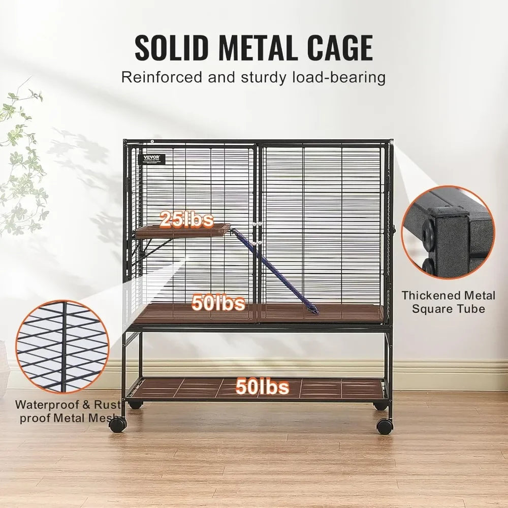 39 Rolling Metal Ferret Cage, Large 2-Tier Critter Nation Cage, Small Animal Cage with Ramps & Tray, Easy to Set up
