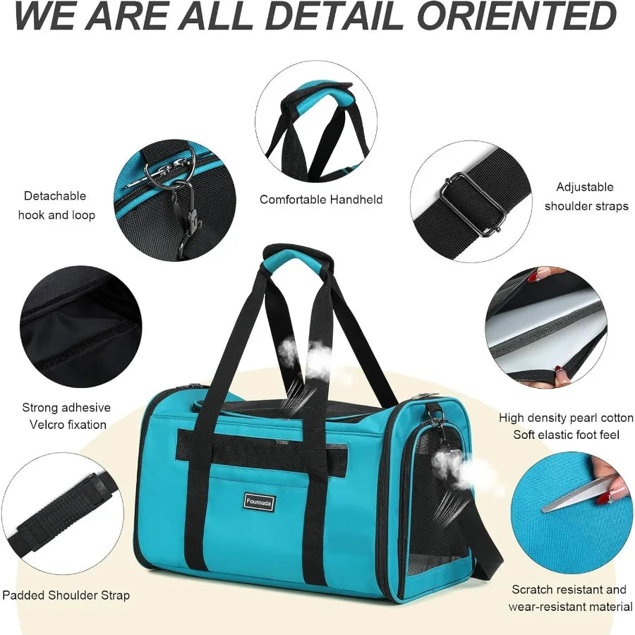 Foldable SoftSided Pet Carrier for Cats and Small Dogs Up to 20 Lbs with 4 Ventilated Windows EscapeProof Design Airline Approv