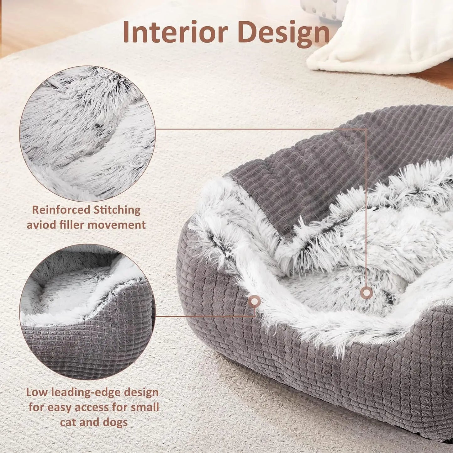 Orthopedic Cave Dog Bed for Medium Large Small Dogs, Hooded Blanket Pet Bed, Washable Cat Bed (25 inches, Grey)