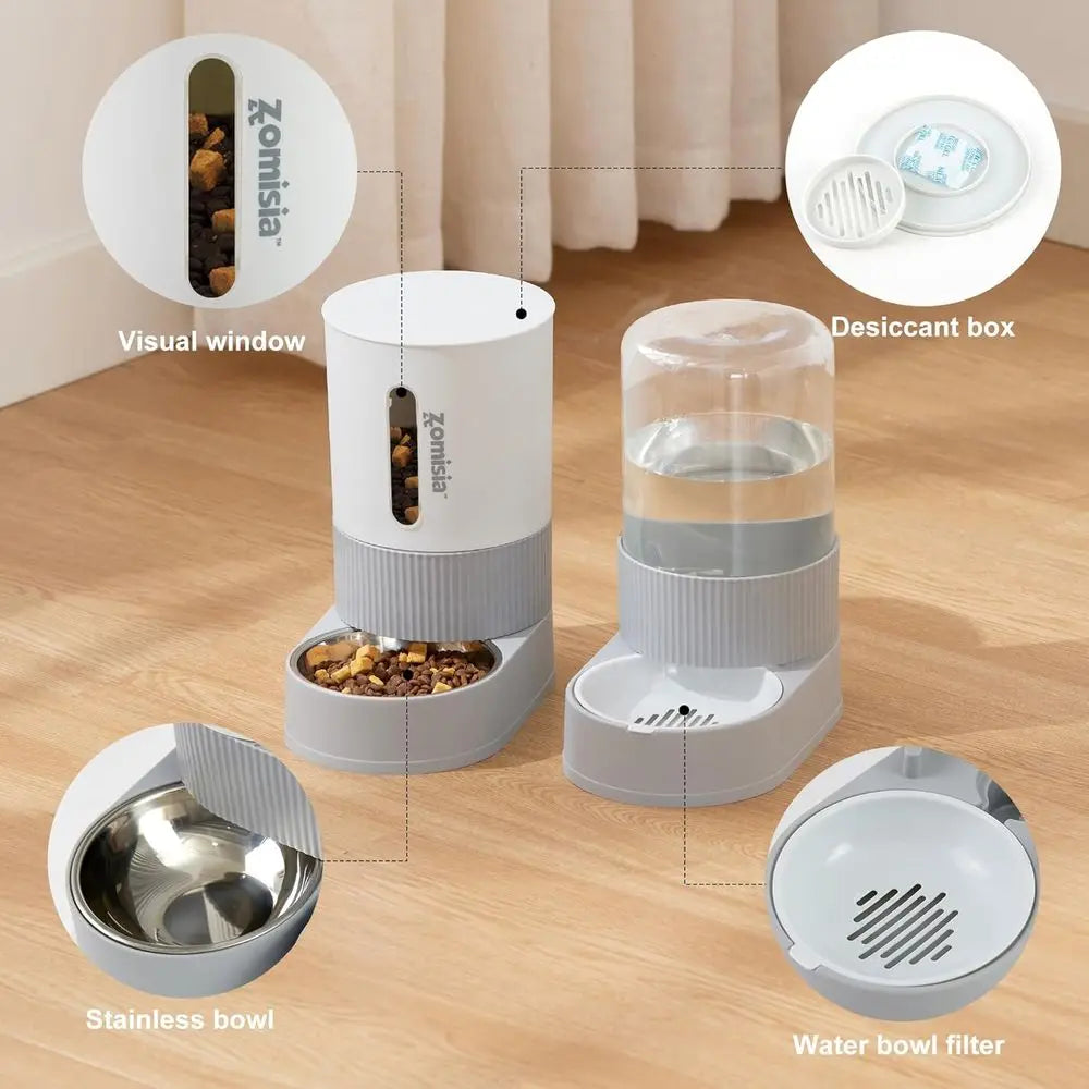 Gravity Cat Feeder and Water Dispenser - Automatic Cat Food and Water Dispenser with Stainless Steel Bowl, 2 Pack Pet Self Feedi
