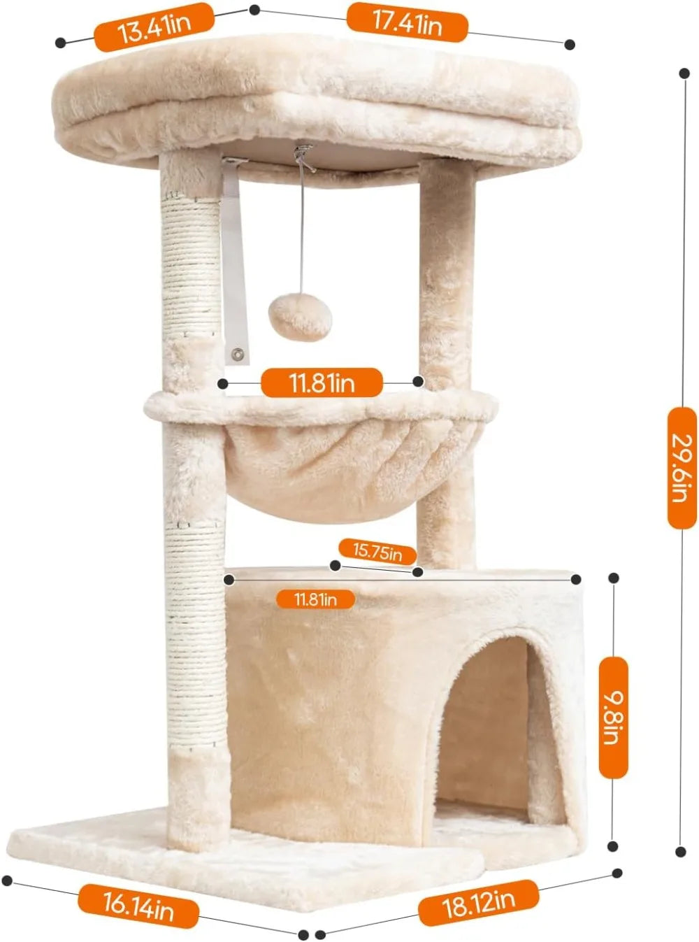 Small Cat Tree for Indoor Cats, Kittens Condo with Scratching Post and Board, Modern Activity Tower with Cradle
