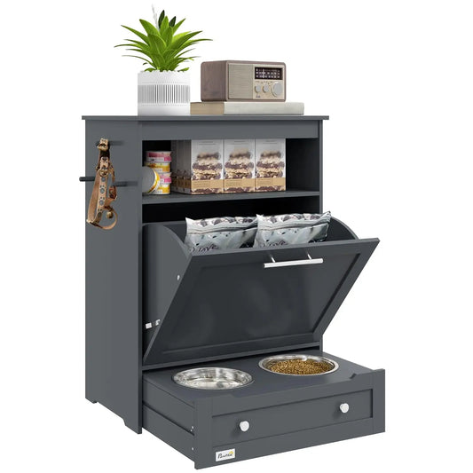 Dog Feeding Station with Raised Bowls & Storage Cabinet, Pet Feeder Cabinet Container with Hanger for Feeding &, Customized