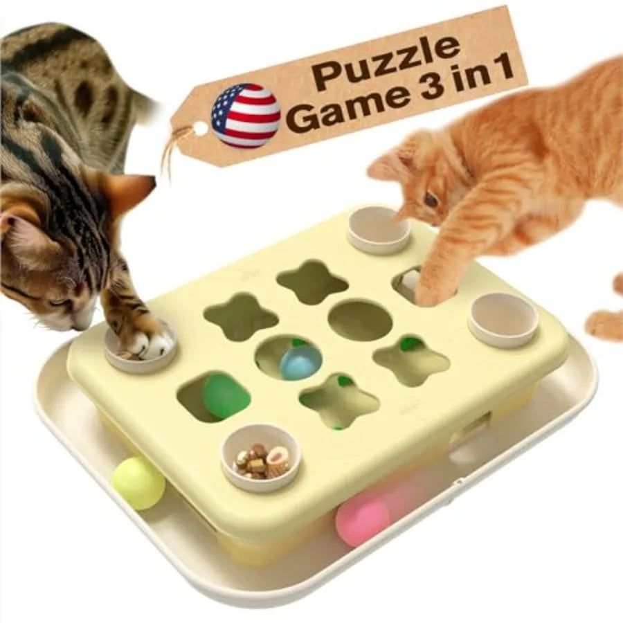 3 Ways to Play Large Size Cat Treat Puzzle Toy U.S. Brand Design Track Balls Peek-and-Play Box for Indoor Cats Puzzles Slow Fee