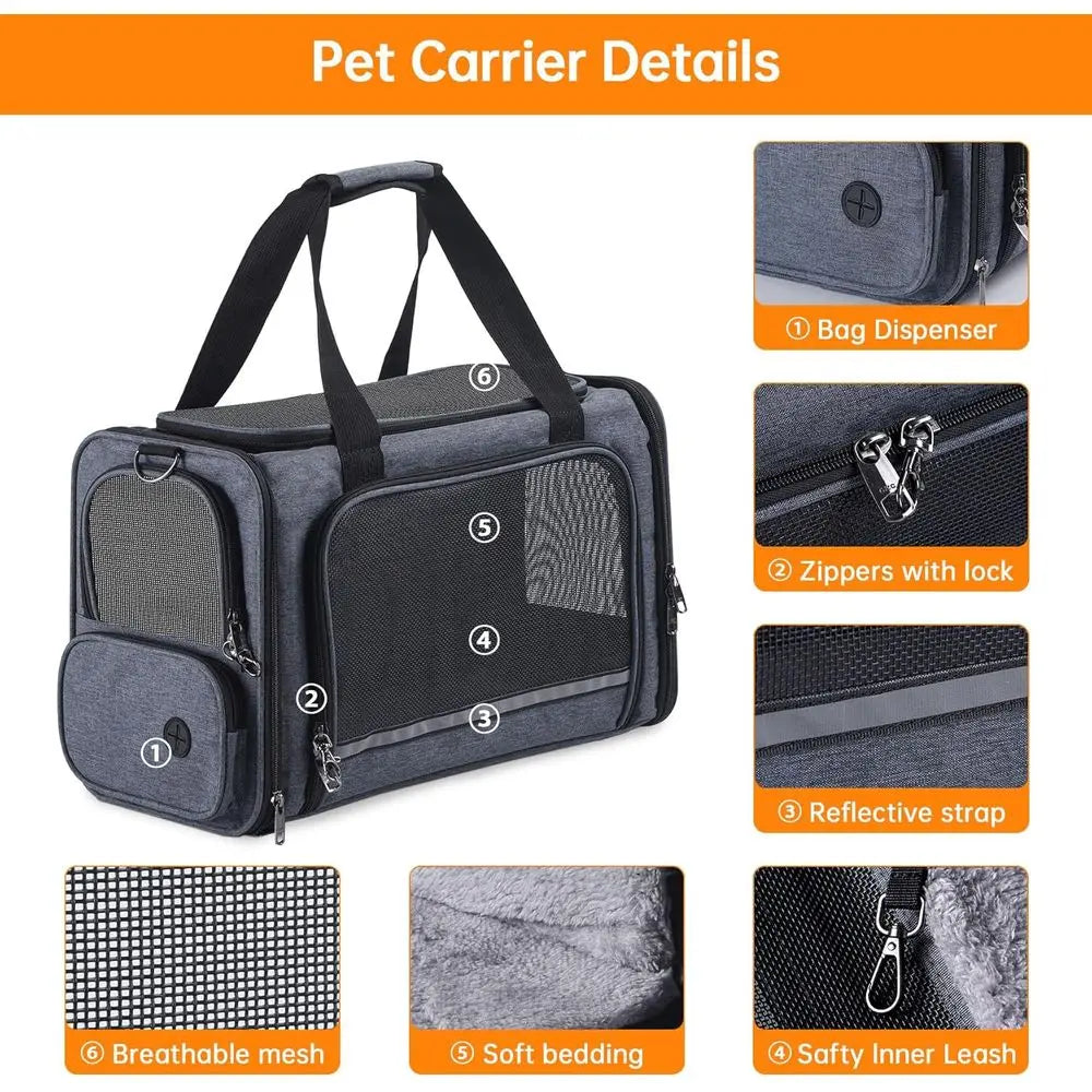 Cat Carrier Pet Travel Carrier by Airplane Approved Under seat, TSA Airline Approved Soft-Sided Dogs Carrier Bag for cat,Dogs,17