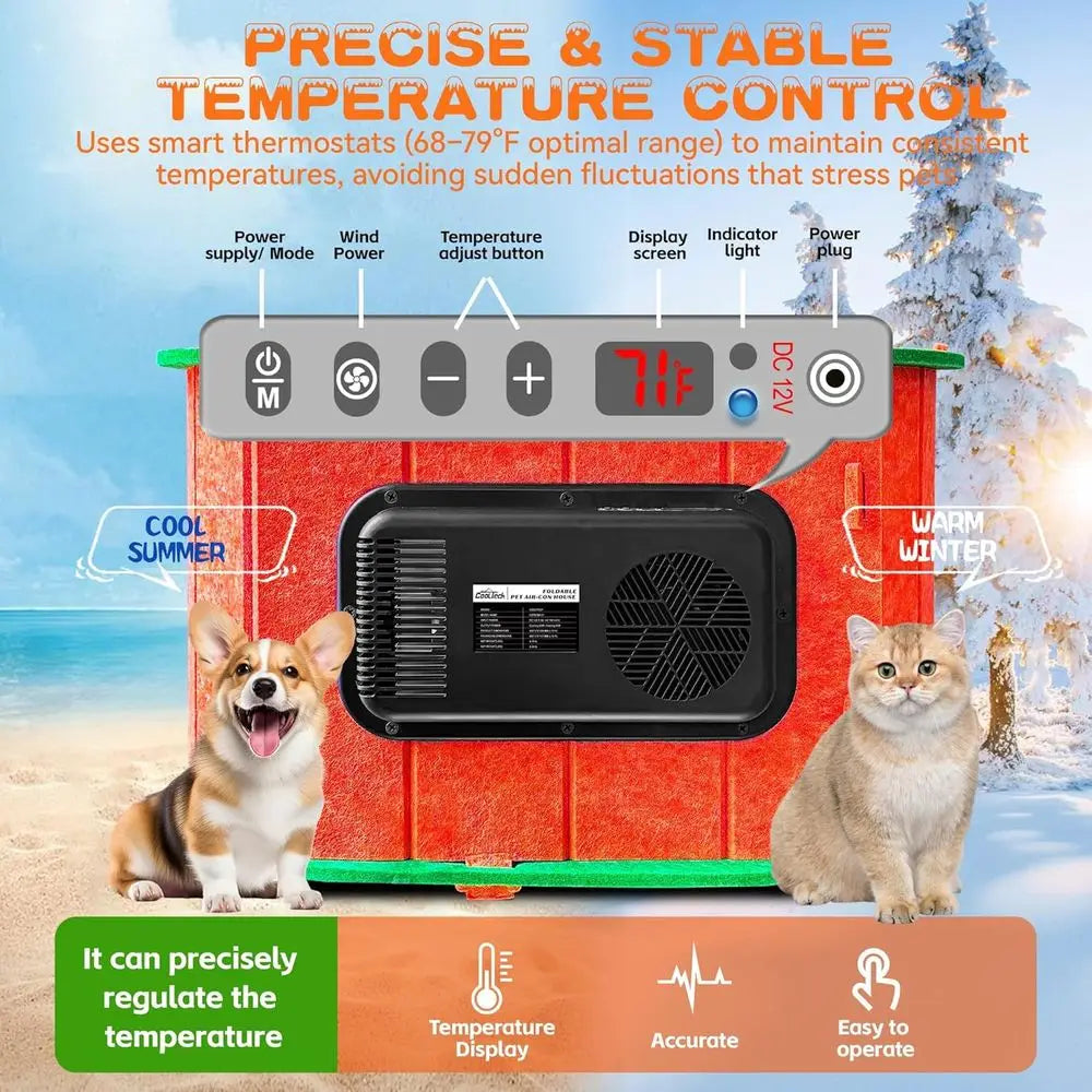 Air Conditioned Cat House - 4-Season Thermo-Electric Pet Shelter with Cozy Warm & Cool es or Small Dogs and Cats Up to 15lbs, En