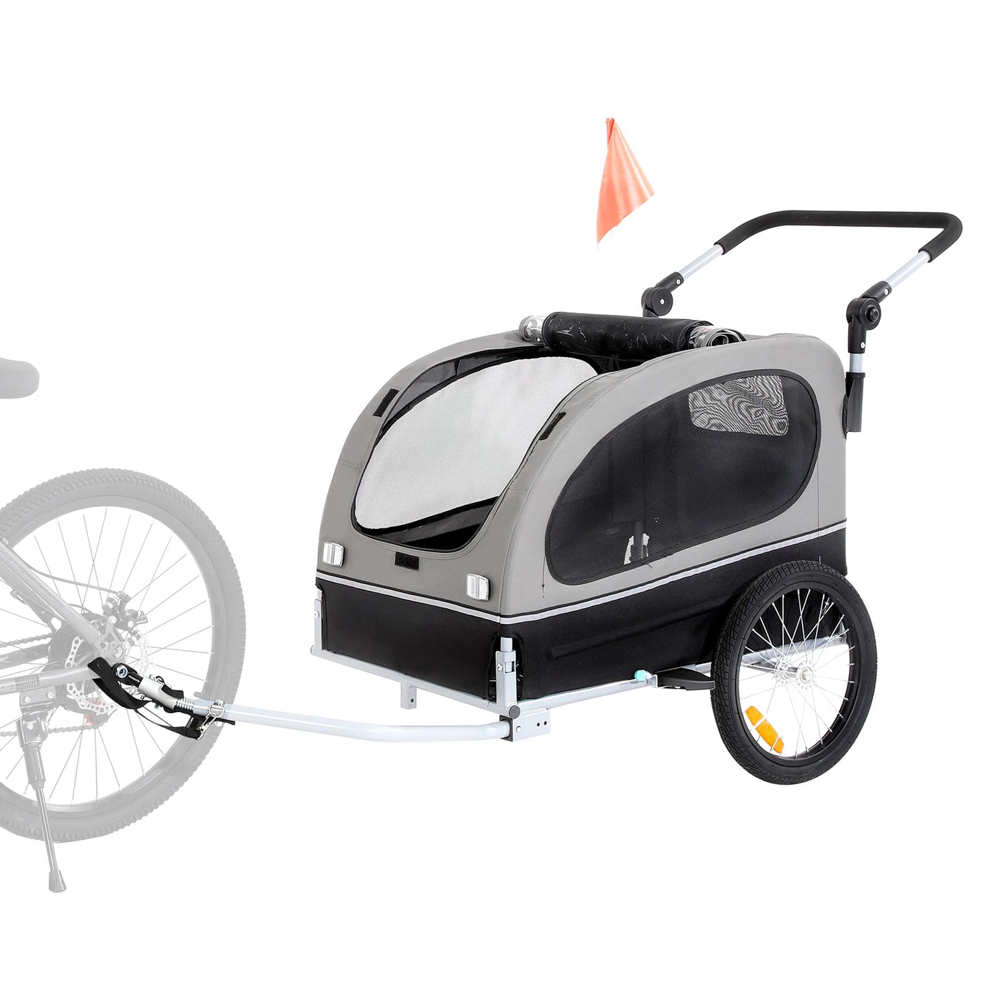 SucceBuy 88lbs 2-in-1 Pet Stroller Cart Dog Bike Trailer with Wheels Reflectors Easy Folding Cart Frame Bicycle Coupler Carrier