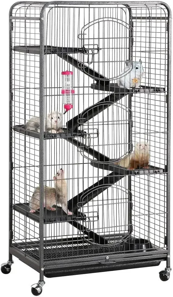 52-inch Ferret Cage 6 Level Metal Rat Cage with 3 Front Doors/Feeder/Wheels Small Animal Cage for Ferret/Chinchilla/Bu