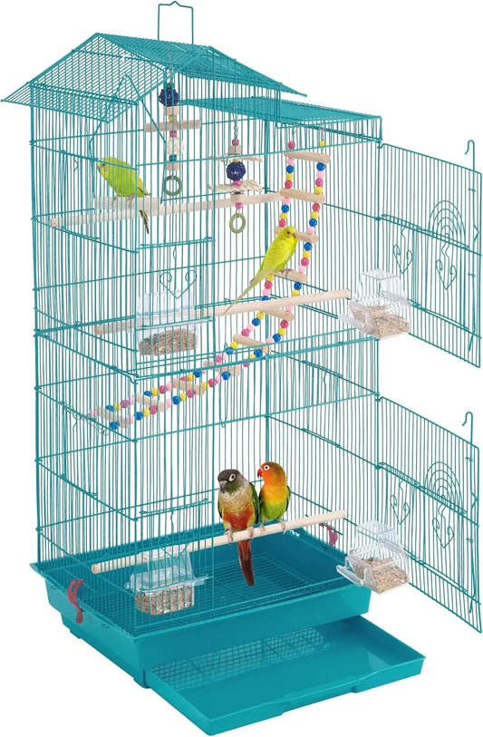 Roof Top Medium Parakeet Bird Cages for Cockatiels Conures Finches Budgies Canaries Lovebirds Parakeets Green