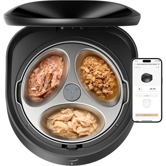 Automatic Cat Feeder Wet Food with Stainless Steel Bowl, Refrigerated Auto Cat Feeder with Semiconductor Cooling, 3 Fresh Meals