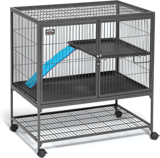 2-Tier Small Animal Cage with Pan, Shelf, Ramp & Cover for Ferrets and Pets