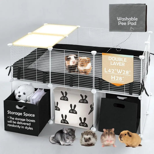 Guinea Pig Cages Small Animal Playpen with Waterproo PVC Liner & Washable Pee Pad & Storage Space, C&C Cage or Guinea Pigs, Hedg