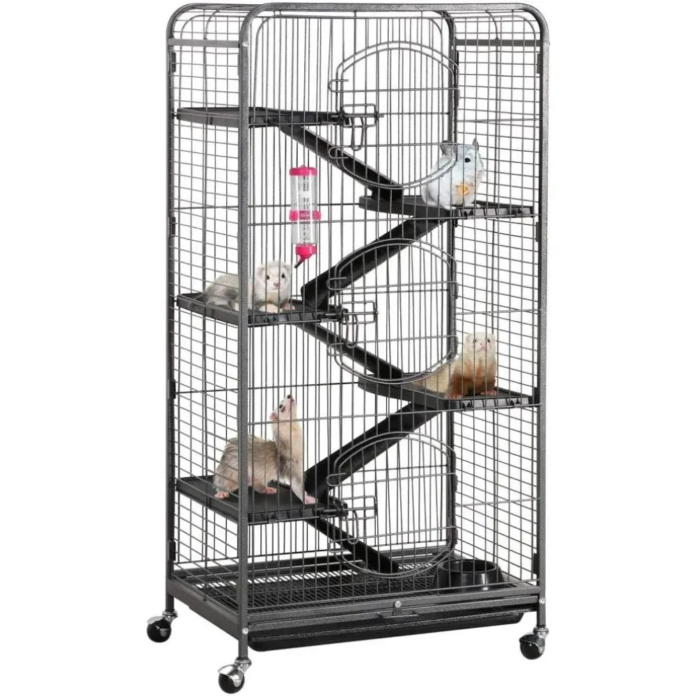 52-inch Ferret Cage 6 Level Metal Rat Cage with 3 Front Doors/Feeder/Wheels Small Animal Cage for Ferret/Chinchilla/Bu