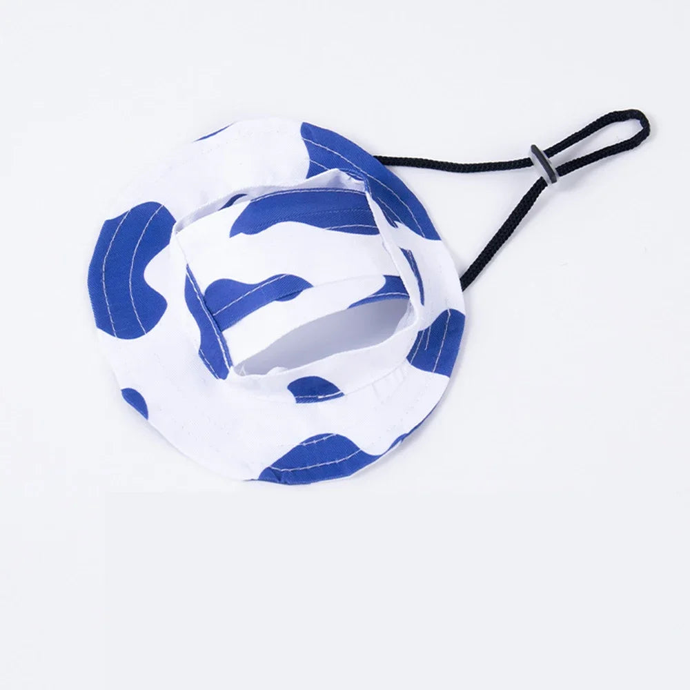 Adjustable Dog Hat Fashion Pet Bucket Hats with Ear Holes Summer Outdoor Round Brim Sun Hat for Samll Dogs Cats Pet Supplies