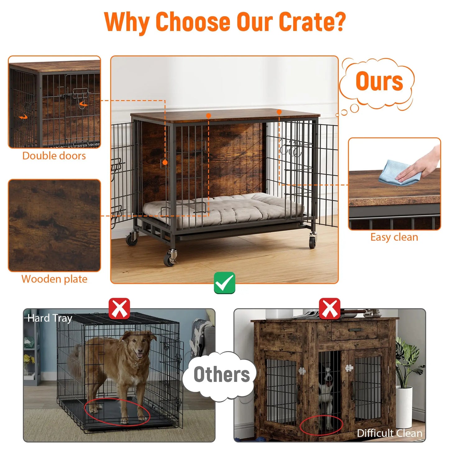 Heavy Duty Metal Dog Crate, Indoor Outdoor Pet Kennel Cage with Shelves, Storage Cabinet, Modern Decorative Dog Cage Furniture,