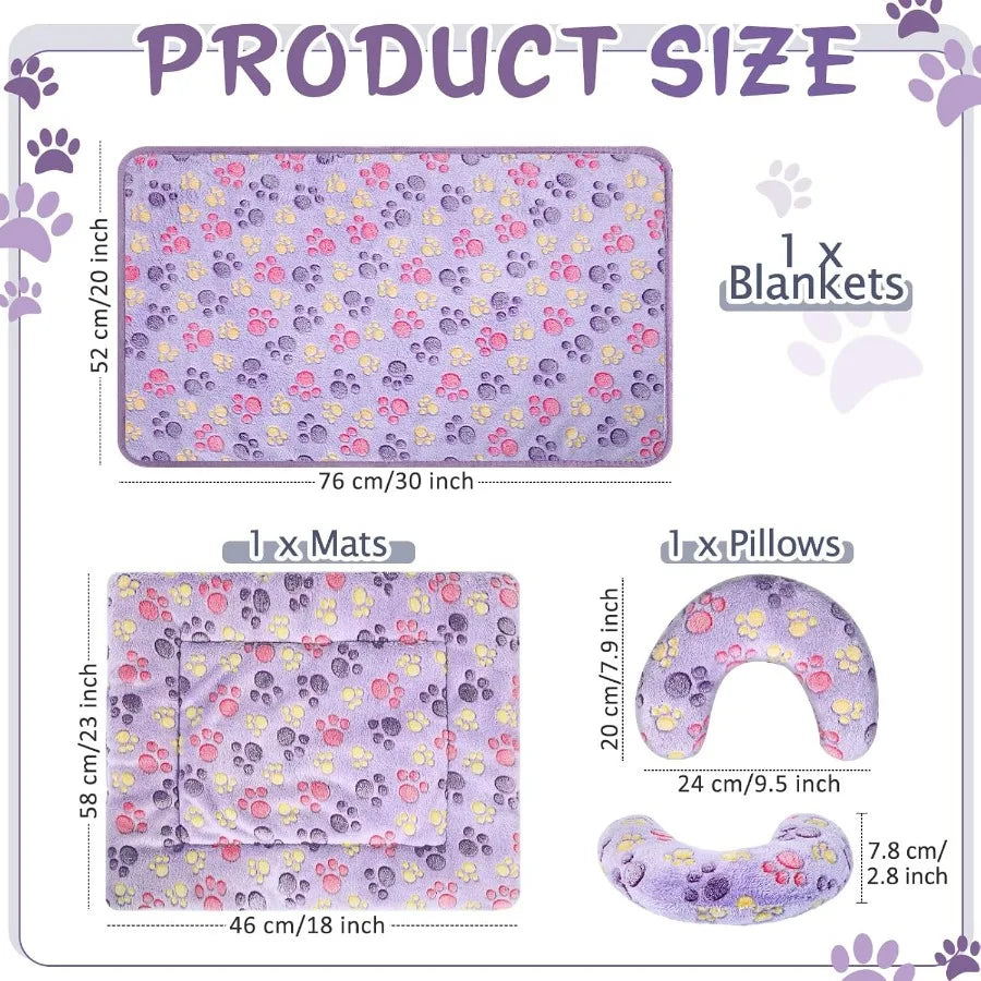 Indoor Cat Bed Mat with Soft Fleece Blanket and Fluffy U-Shaped Neck Pillow for Small Dogs and Cats Washable Warm Calming Half