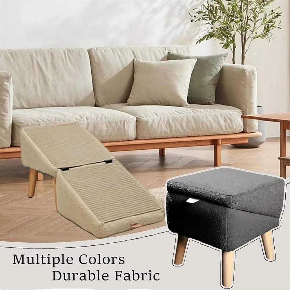 Split Ottoman Dog Ramp, 2-in-1 Lightweight Folding Stairs and Ottomans, Bed Couch & Car Ramps with Durable Non-Slip Waterproof F