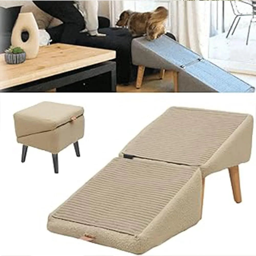 Split Ottoman Dog Ramp, 2-in-1 Lightweight Folding Stairs and Ottomans, Bed Couch & Car Ramps with Durable Non-Slip Waterproof F