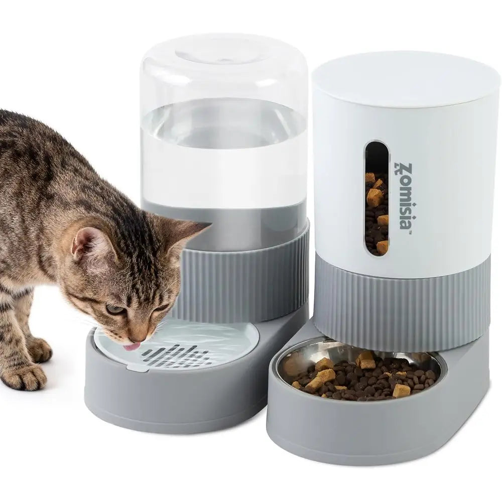 Gravity Cat Feeder and Water Dispenser - Automatic Cat Food and Water Dispenser with Stainless Steel Bowl, 2 Pack Pet Self Feedi