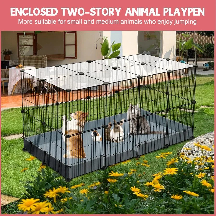 32 Panels Small Animal Playpen47.5" x 23.7" x 31.5" Pet Playpen with Upgrade Waterproof Mat CandC Cage for Guinea Pigs Rabbit B