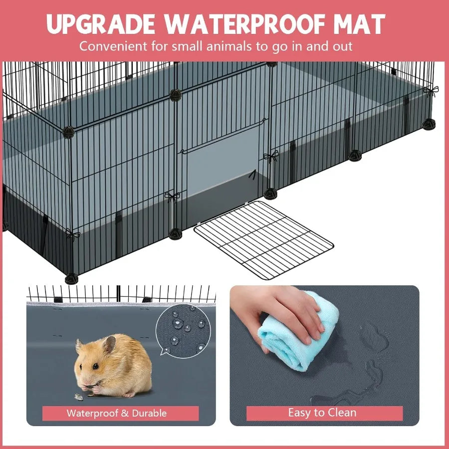 32 Panels Small Animal Playpen47.5" x 23.7" x 31.5" Pet Playpen with Upgrade Waterproof Mat CandC Cage for Guinea Pigs Rabbit B