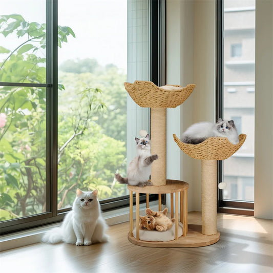 3-Tier Cat Tree Padded Plush Napping Perches Kitten Condo Sisal Rope Scratching Posts and Hanging Toy Tower for Indoor Kitties