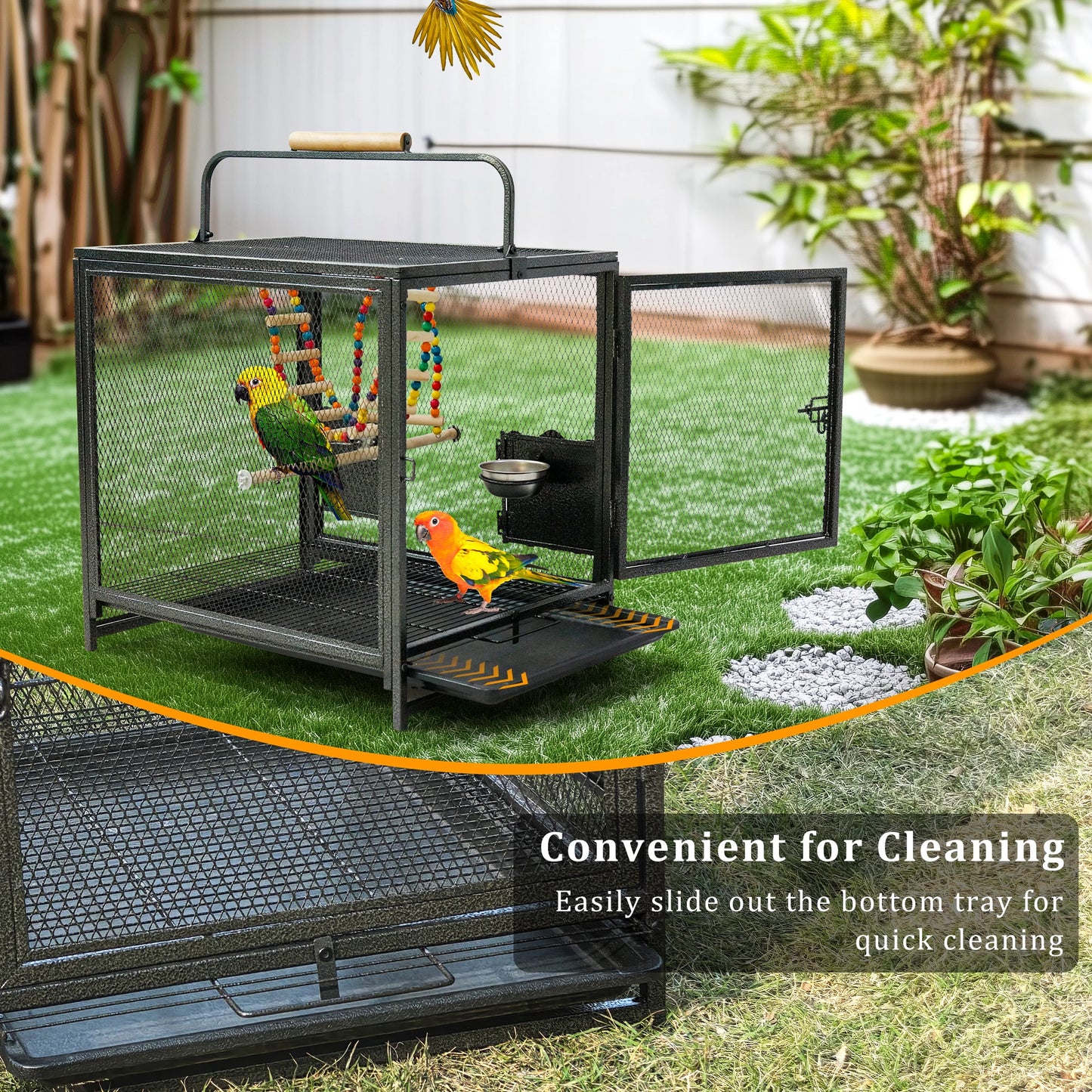 56cm Tall Metal Bird Cage Playpen with Hammock Toy and Perch, Removable Tray, Bowl for Parrot Parakeet Travel Carrier Cage