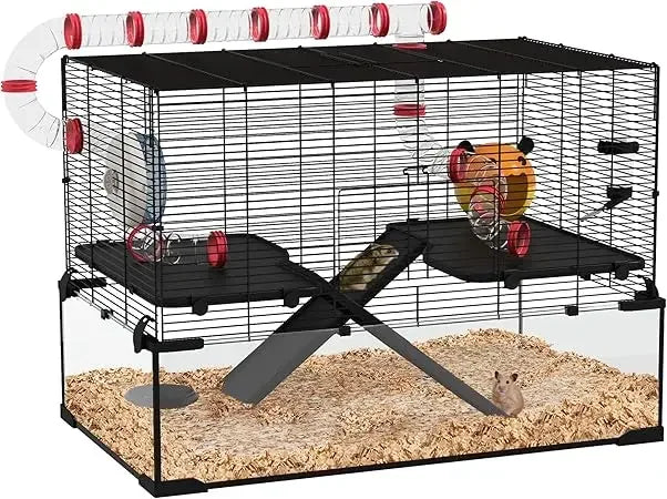 31 Extra Large Hamster Cage with Tube Tunnel, Small Animal Cage for Dwarf Hamster, Rat, Gerbil Cage with Deep Glass
