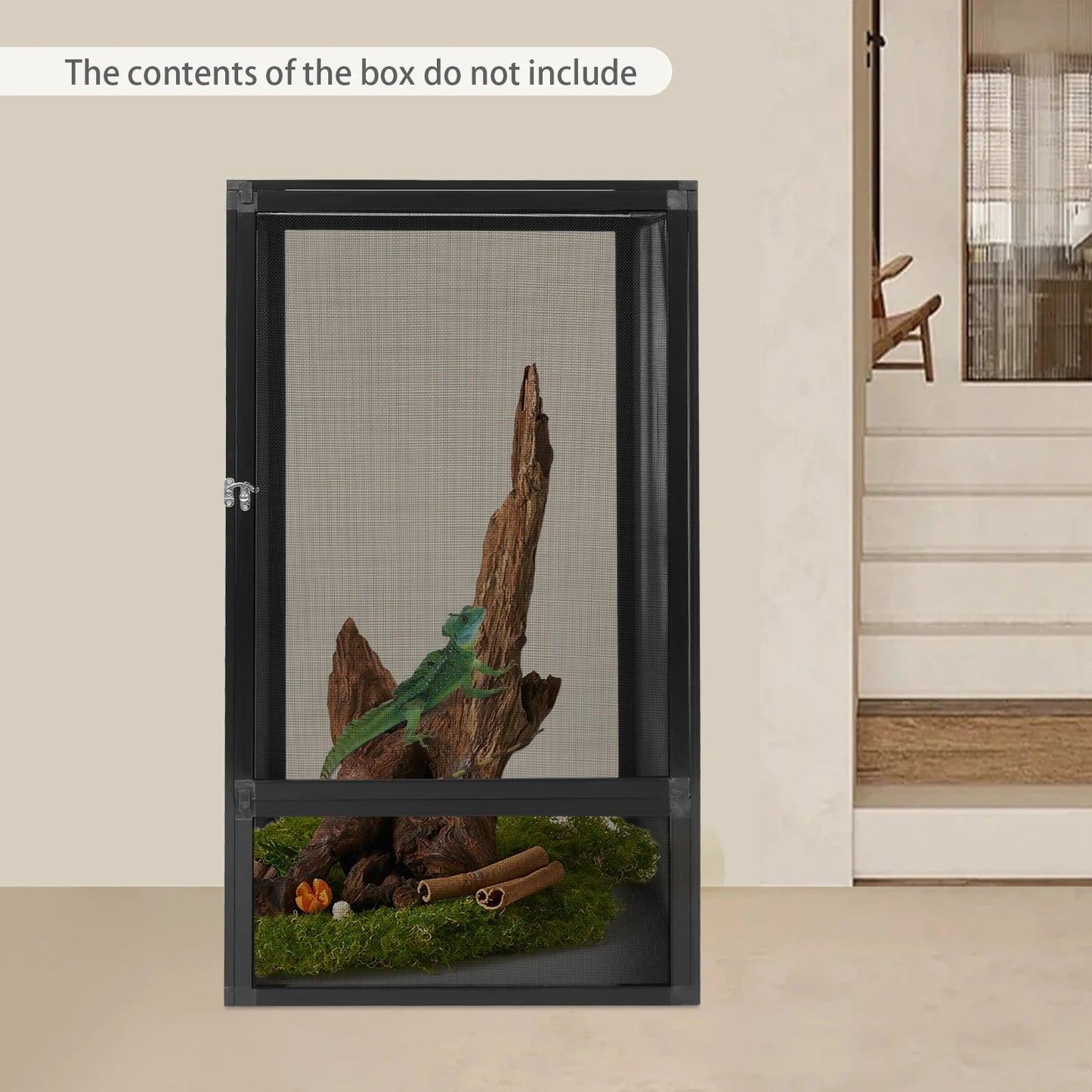 Micro Habitat Terrarium Enclosure, Rectangular Freestanding Reptile Feeding Box, Reptile Pet Feeding Net Box Black 20kg