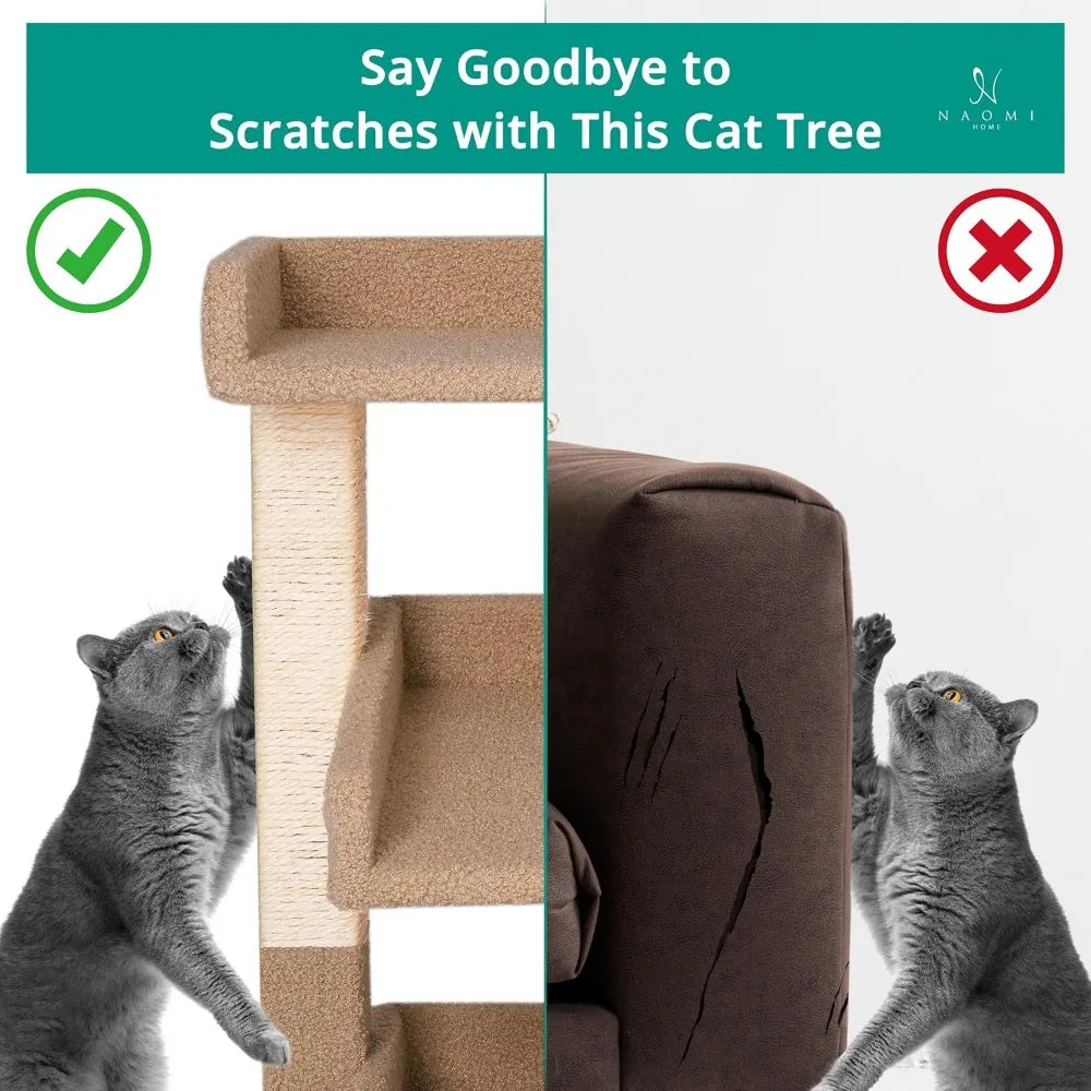 Nala Cat Tree Tower - 3 Tier Cat condo for Large Cats Tower with Scratching Post Multi - Level Tree for Large Indoor Cats by Noa