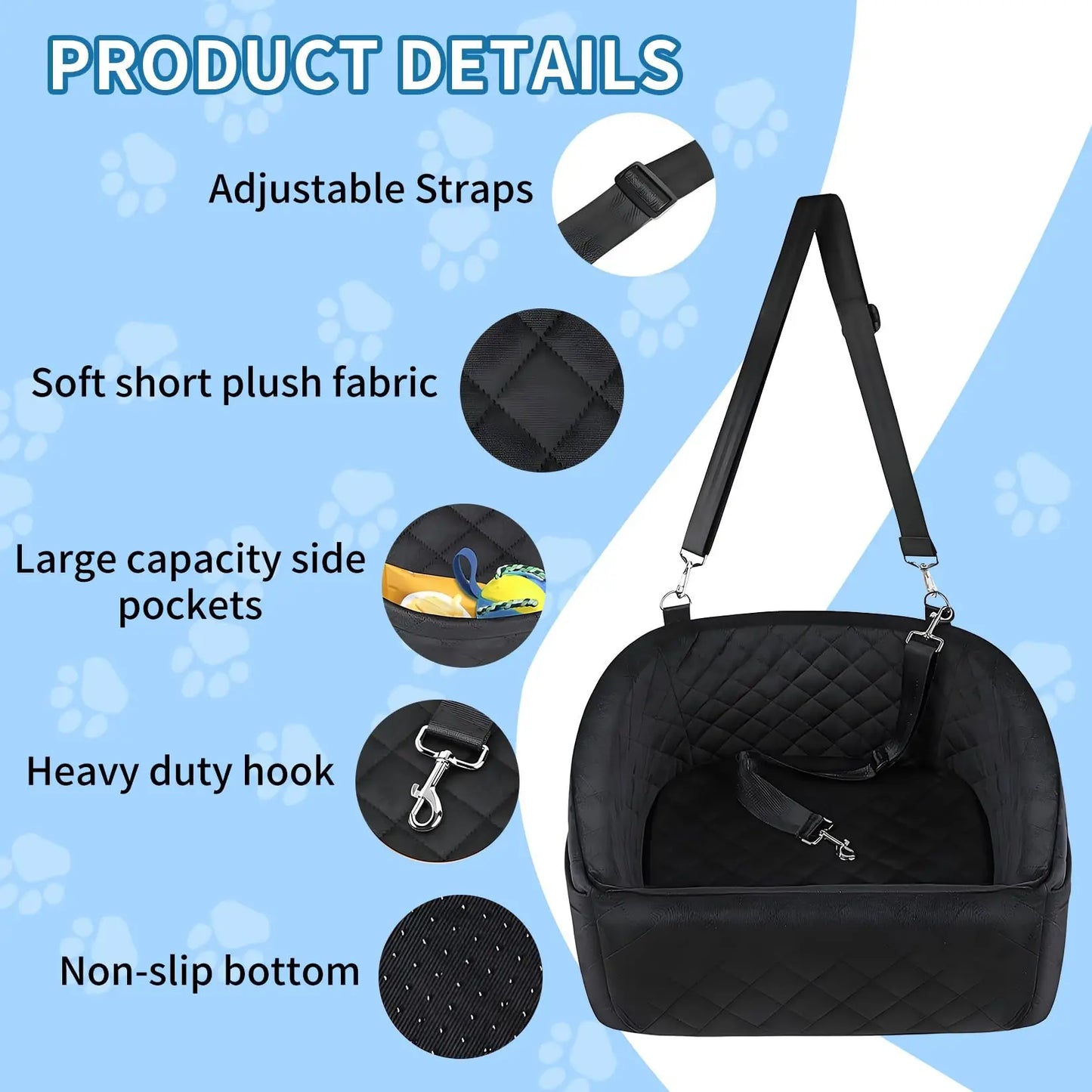 Dog Booster Car Seat, Detachable Washable Pet Dog Bed with Safety Belt for Small Medium Puppies Cats Under 30-35 LB