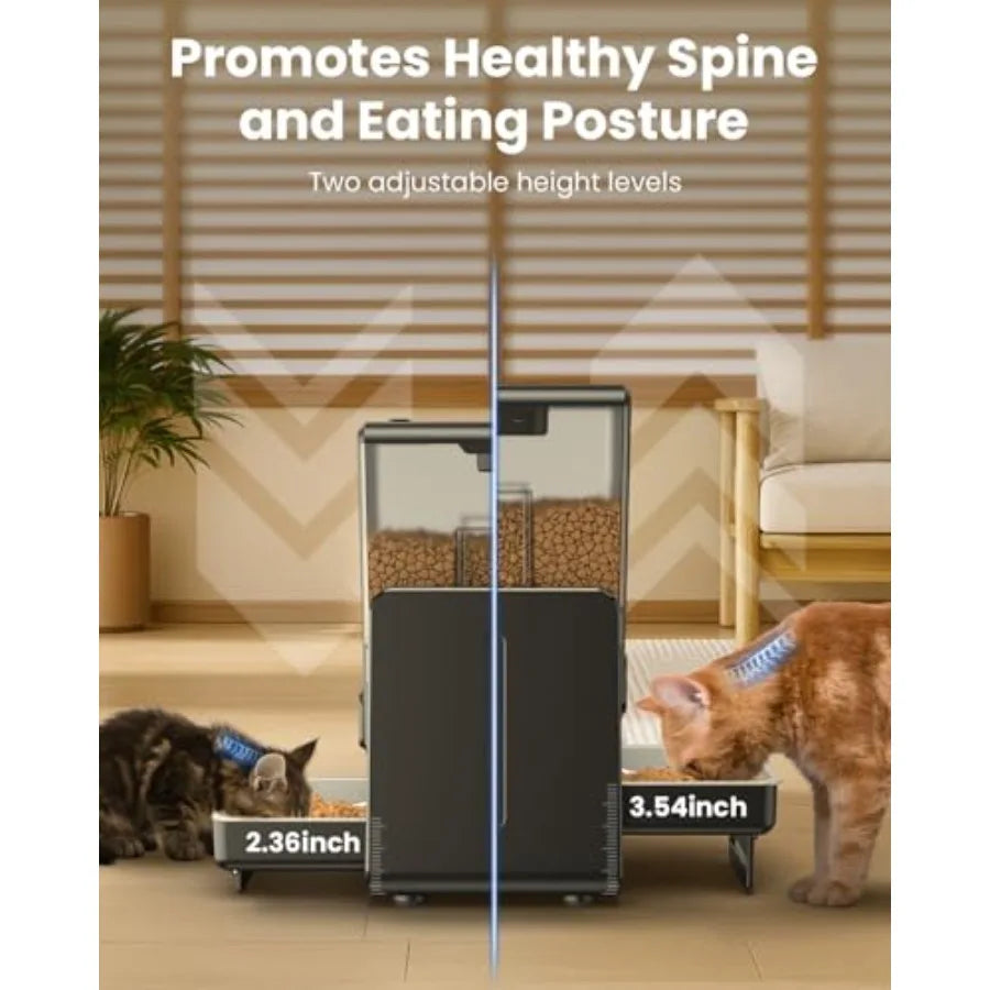 Automatic Cat Feeder with 5G WiFi for 2 Cats Adjustable Hght for Small Pets Dual Bowls 20 Cups/5L Dry Food Auto Pet Dispenser V