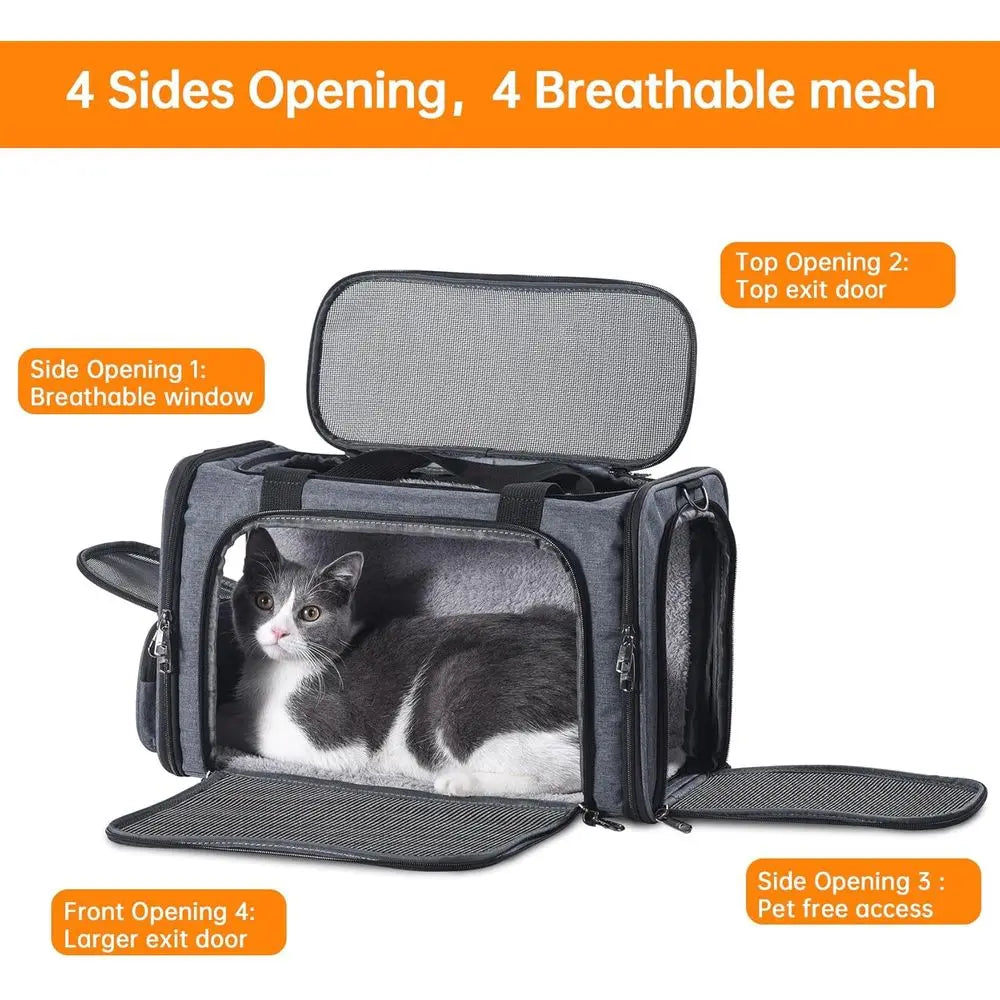 Cat Carrier Pet Travel Carrier by Airplane Approved Under seat, TSA Airline Approved Soft-Sided Dogs Carrier Bag for cat,Dogs,17