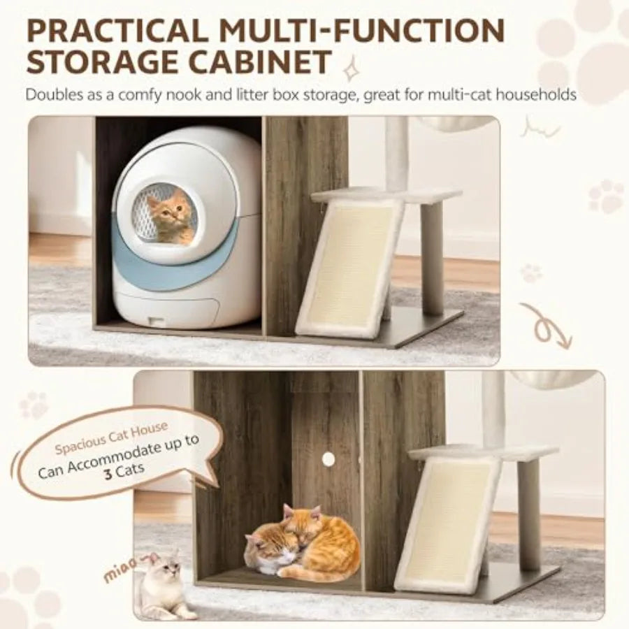 68 Inch Large Cat Tree with Litter Box Enclosure for Automatic Litter Box 2-in-1 Cats House Condo with Scratching Posts Scratch