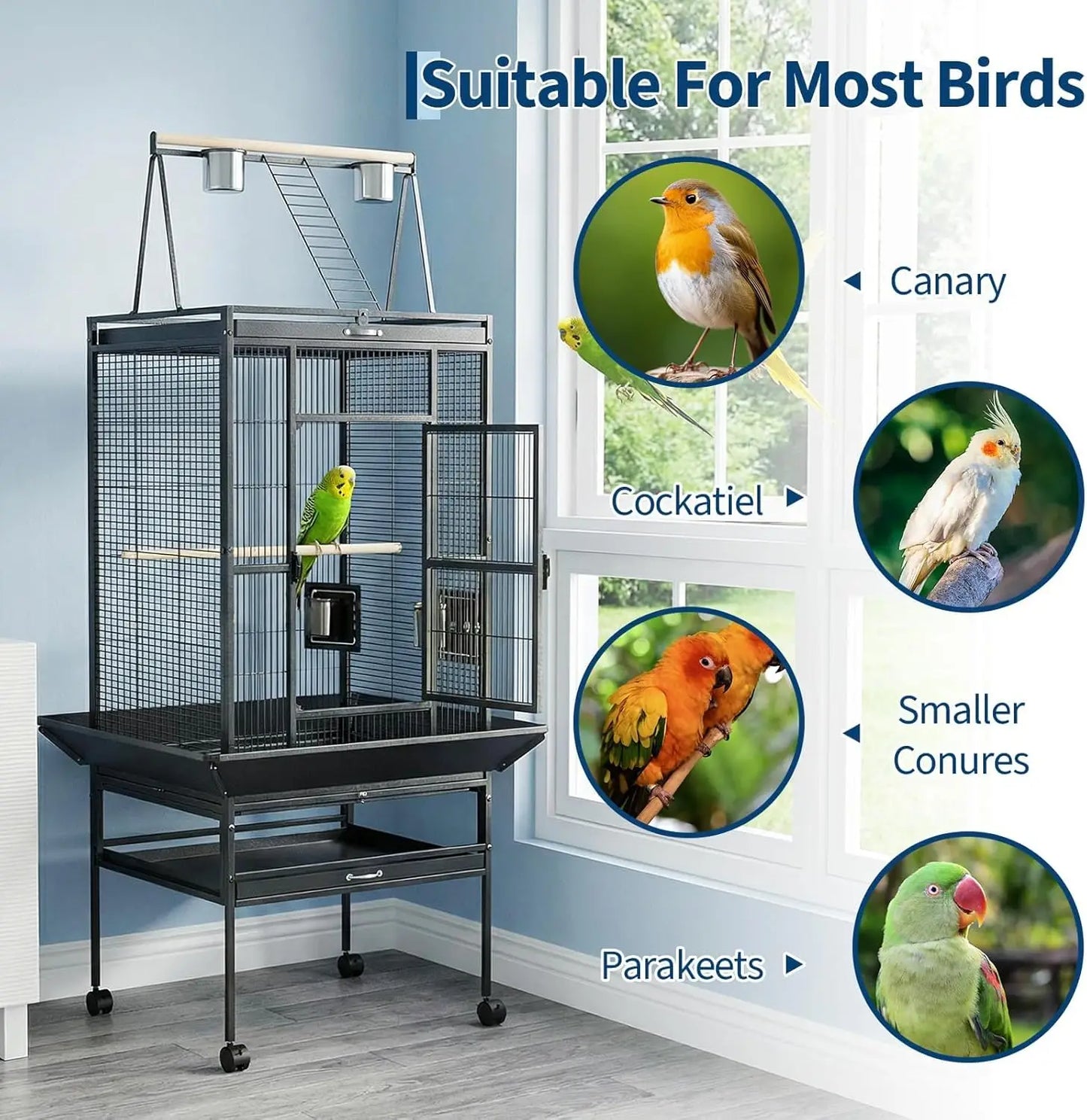 69-inch Playtop Parrot Bird Cages, Metal Large Birdcage with Rolling Stand for Parakeet Cockatiels Lovebird Parrot Cage Birdcage
