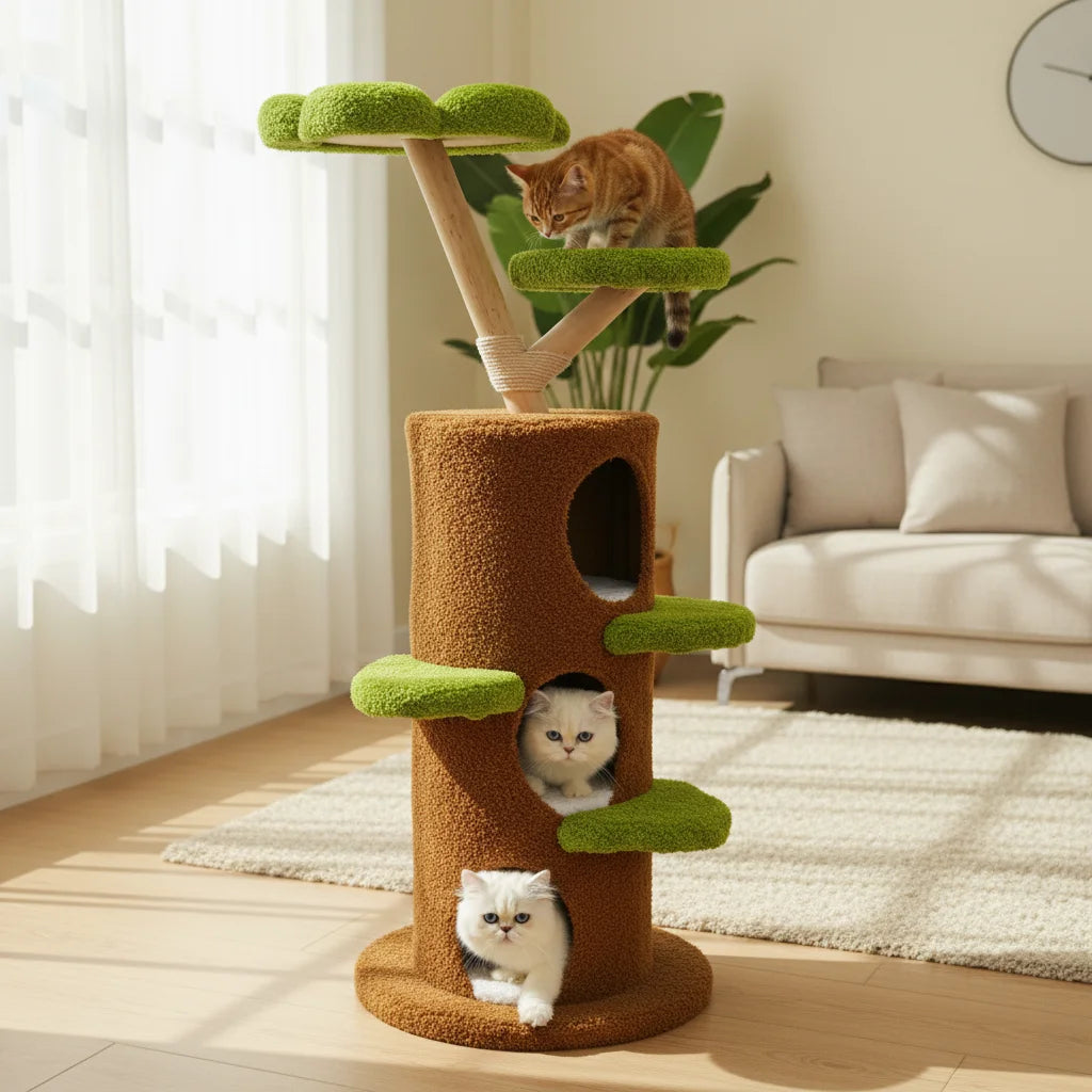 58.2” Tall Cat Tree for Indoor Cats, Large Cat Tower with Luxury Cat Condo, Cat Tree Tower with Soft Cushion, Scratching Board