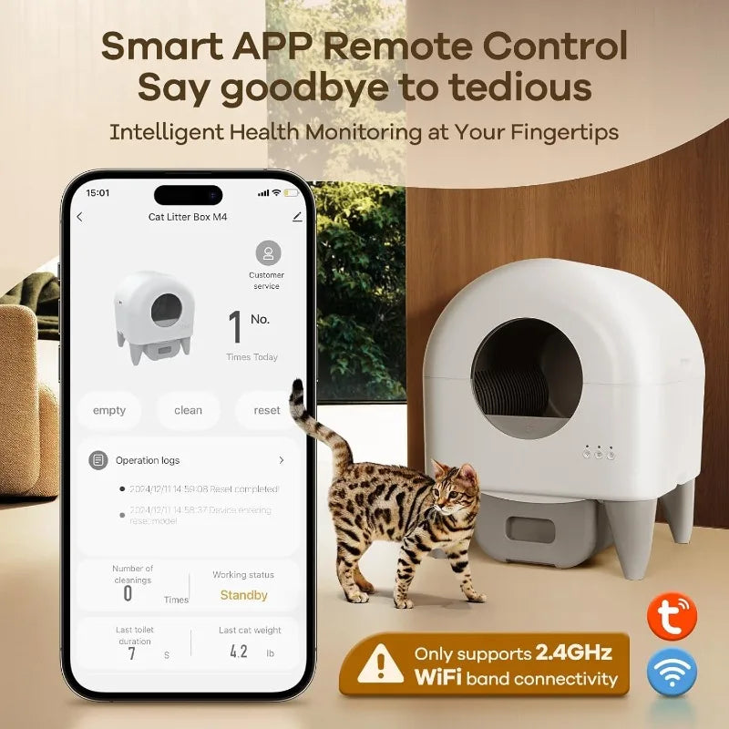Fumoi Self Cleaning Litter Box, Automatic Litter Box Self Cleaning Large Capacity for Multiple Cats, App Control Safety Sensors