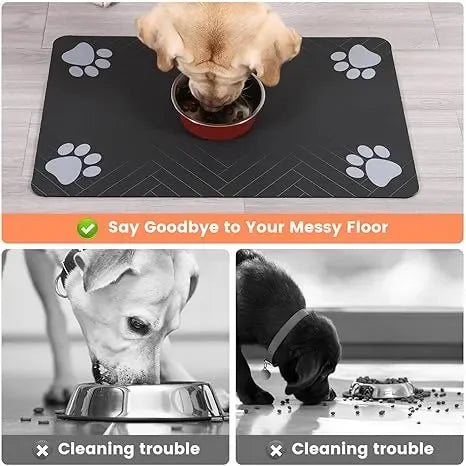 Pet Feeding Mat Food and Water Bowl Waterproof Rubber Backing