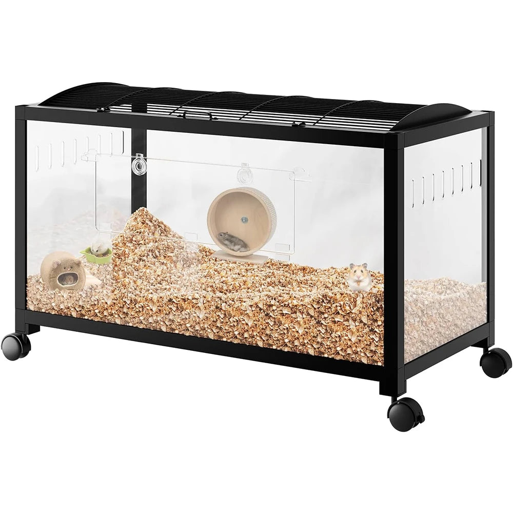 38 Inch Large Metal Rat Cage with Wheels and PS Panels Bite-Proof Hamster Cage with a Small Door Top-Opening Ventilated